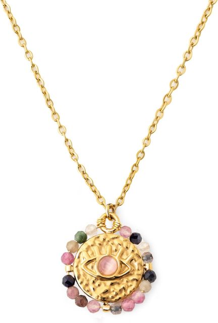 Imagen de la oferta: SINGULARU - Collar Medallion. Acero con Acabado en Baño de Oro de 18Kt. Collar con Medallón Largo Ajustable. Joyas para Mujer