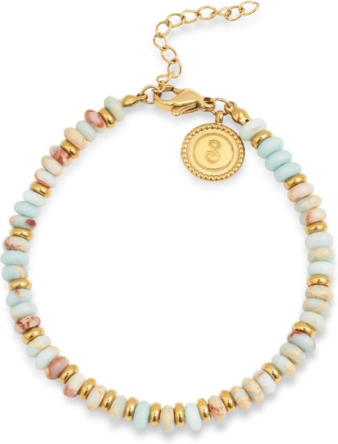 Imagen de la oferta: SINGULARU - Pulsera Full Daylight. Acero con Acabado en Baño Oro de 18Kt. Cristales de Colores y Beans en Acero. Joyas para Mujer