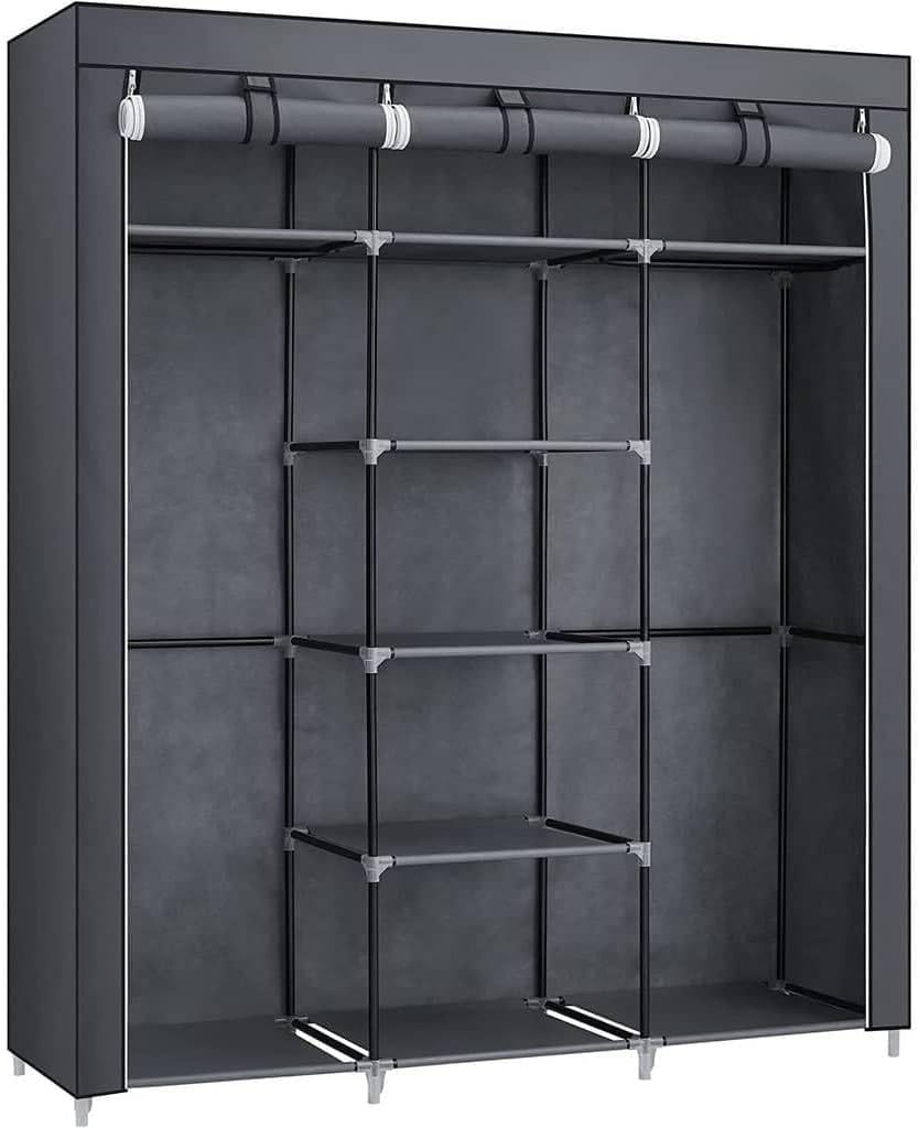 Imagen de: SONGMICS Armario de Tela , Armario Portátil con Barra Colgante, Perchero Plegable, para Vestuario, Dormitorio, Cuarto de estudio, 150 x 45 x 175 cm, Gris RYG12G