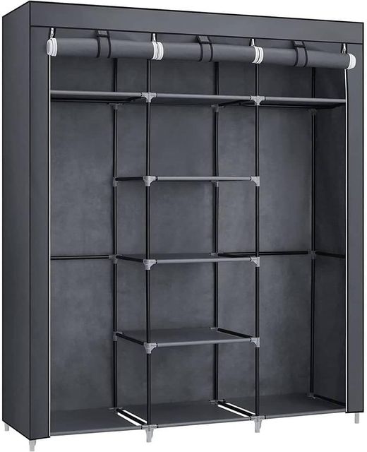 Imagen de la oferta: SONGMICS Armario de Tela , Armario Portátil con Barra Colgante, Perchero Plegable, para Vestuario, Dormitorio, Cuarto de estudio, 150 x 45 x 175 cm, Gris RYG12G