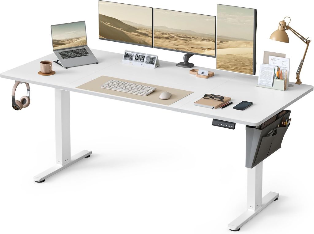 Imagen de: SONGMICS Escritorio Eléctrico, Regulable en Altura, 180 x 80 cm, Regulación Continua, 4 Alturas de Memoria, Blanco Nube LSD138W01