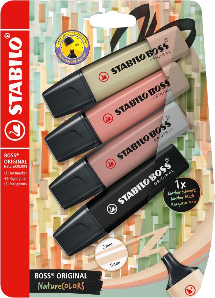 Imagen de: STABILO Marcador BOSS ORIGINAL NatureCOLORS - Pack con 4 colores (verde barro, siena, ocre oscuro, negro)