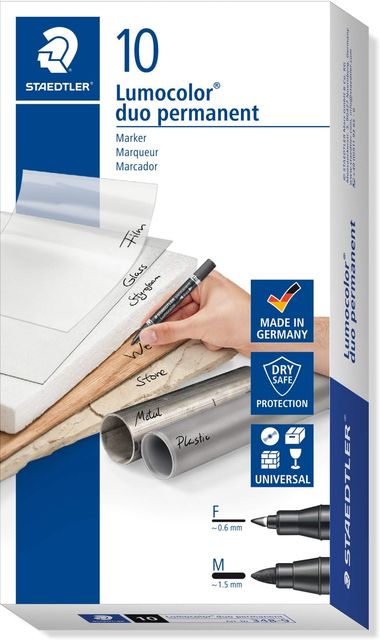 Imagen de la oferta: Staedtler Lumocolor 348-9. Rotulador permanente de doble punta. Diez marcadores de doble punta de color negro