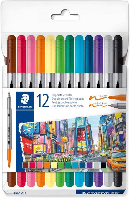 Imagen de la oferta: STAEDTLER Rotuladores para colorear Design Journey - Doble extremo, ancho de trazo de 0,5 a 3,0 mm, 12 colores surtidos, paquete de 12, 3200 C12