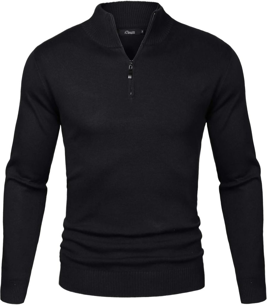 Imagen de: Sykooria Jersey Hombre Invierno Cuello Alto Suéter de Punto Hombre Manga Larga Pullover con Cremallera Clásico Ajustado y Elegante S-XXL