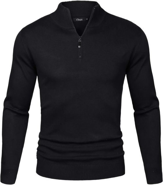 Imagen de la oferta: Sykooria Jersey Hombre Invierno Cuello Alto Suéter de Punto Hombre Manga Larga Pullover con Cremallera Clásico Ajustado y Elegante S-XXL