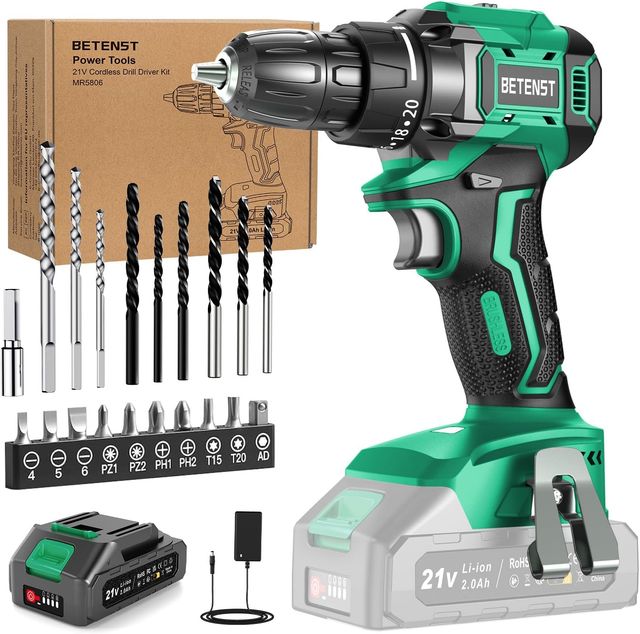 Imagen de la oferta: Taladro Atornillador Batería Sin Escobillas, BETENST Atornillador Electrico 21V con 2.0Ah Baterías, 45N.m Taladro Inalámbrico, 20 Ajuste de Par, 20 Accesorios, 2 Velocidad, Luz LED Para Bricolaje