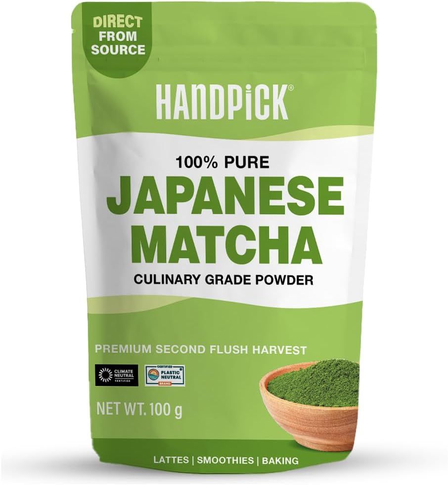 Imagen de: HANDPICK, Polvo de Matcha (100 g, 100+ Tazas) – Polvo de Té Verde Matcha Japonés Auténtico – Directo desde Shizuoka, Japón | Ideal para Lattes y Batidos
