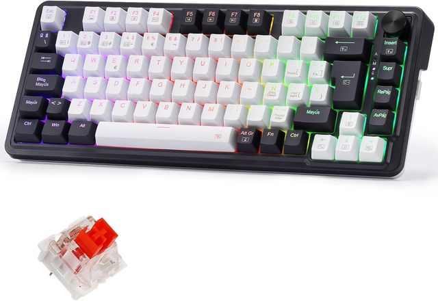 Imagen de la oferta: Redragon K673 Pro 75% Gasket RGB Teclado Mecánico, Teclado Gaming con Perilla, 82 Teclas, 2.4Ghz/BT/USB-C, Espumas Absorbentes de Sonido, Hot-Swap Interruptor Rojo, 4000mAh batería, QWERTY Español