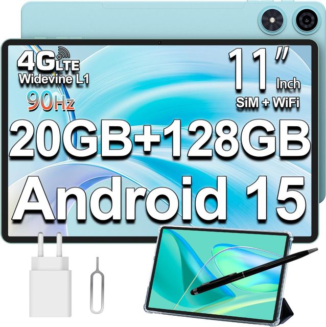 Imagen de la oferta: TECLAST P50 Tablet 11 Pulgadas Android 15 Tableta 90Hz, 20GB RAM+128GB ROM(TF 5TB), Doble SIM 4G LTE+5G WiFi, 2GHz Octa-Core CPU, Widevine L1/7000mAh/GPS/8MP/3.5MM/Type-C, Tablet con Lápiz+Funda, 2025