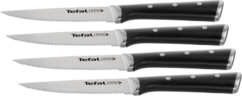 Imagen de: Tefal Ice Force – Juego de 4 Cuchillos de Carne 11 cm | Acero Inoxidable Alemán, Tecnología Ice Force -120°C, Corte Preciso, Mango Remachado, Resistente a la Corrosión