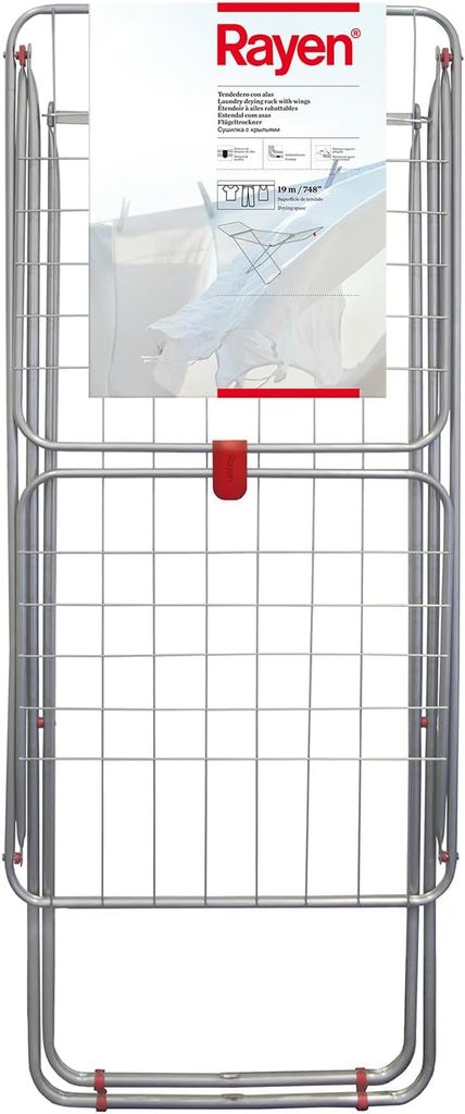 Imagen de: Rayen | Tendedero con alas | Superficie de tendido de 19 m | Sistema de bloqueo de alas | Tendedero plegable y antideslizante|Para interior y exterior|182 x 55 x 102 cm Color Acero|19 metros