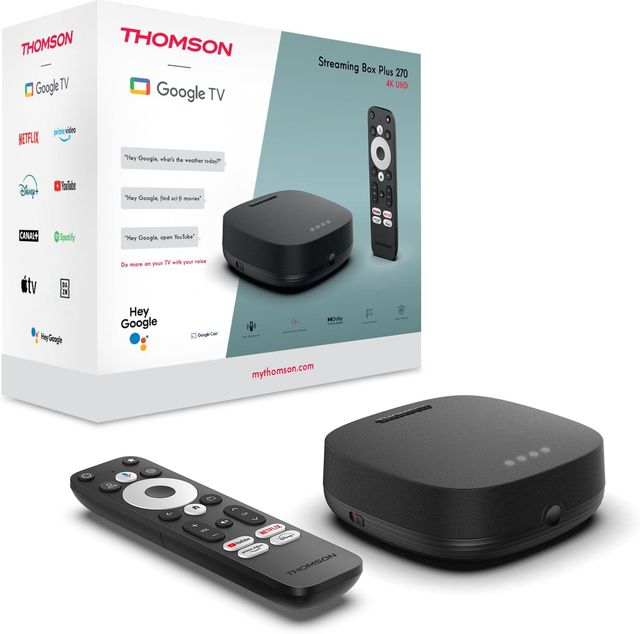 Imagen de la oferta: THOMSON Google TV Streaming Box Plus 270, 4K UHD, Altavoz Integrado para Control por Voz, Netflix, Disney +, Streaming a través de WiFi, Google Cast, 32GB de Memoria