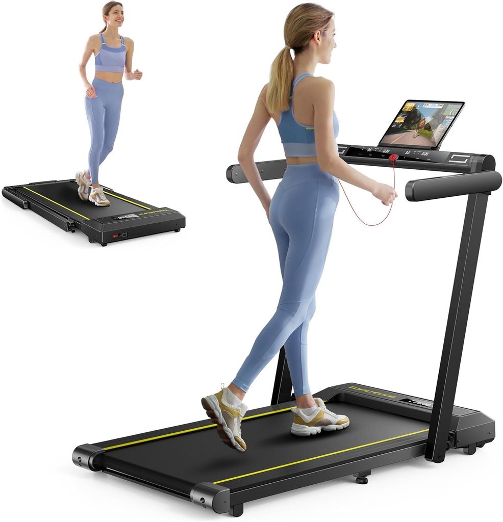 Imagen de: TOPUTURE 12% Inclinación Cinta de Correr Plegable, 4 en 1 Cinta de Correr Electrica, Frecuencia Cardíaca, Dual Pantalla,16KM/H Under Desk Walking Pad, Bocina Bluetooth, App
