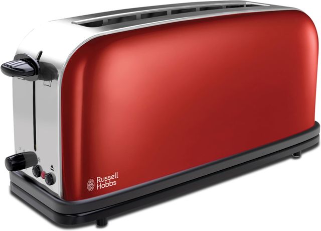 Imagen de la oferta: Russell Hobbs Tostadora Colours Plus - 1 Ranura Larga y Ancha, Tostador para 2 Rebanadas, Bandeja Recogemigas, Calientapanecillos, Función Cancelar y Descongelar, Acero Inoxidable, Rojo - 21391-56