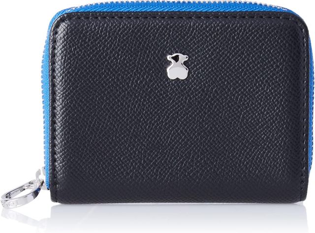 Imagen de la oferta: TOUS Monedero Mediano de Poliuretano con Efecto Saffiano en Negro y Azul, Cierre Presión y Cremallera, Medidas 11 x 8 x 3 cm, Bonito y Chic, Colección Dubai