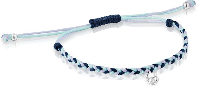 Imagen de la oferta: TOUS Pulsera para Mujer con Motivo Oso de Plata de Primera Ley y Nylon En Color Azul, 17cm de Largo, Colección Motivos