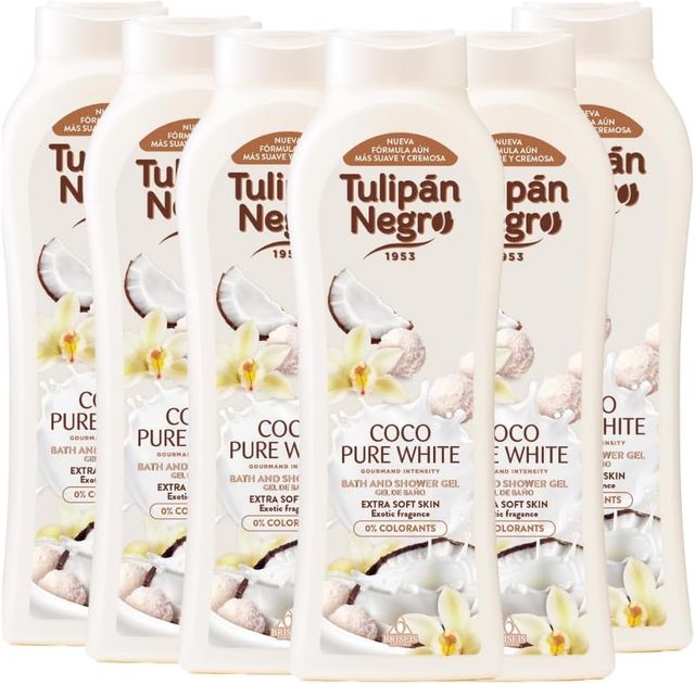 Imagen de la oferta: PACK 6 UDS. GEL DEL DE BAÑO Y COCO PURE WHITE 650ML, TULIPÁN NEGRO