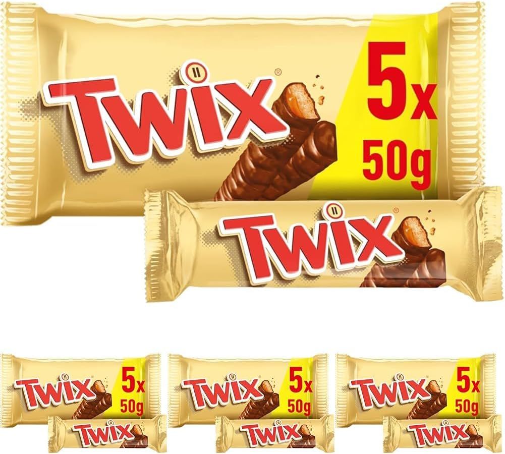 Imagen de: Twix Barritas de Chocolate con Leche, galleta y caramelo, Pack de 5 x 50g (Paquete de 4)