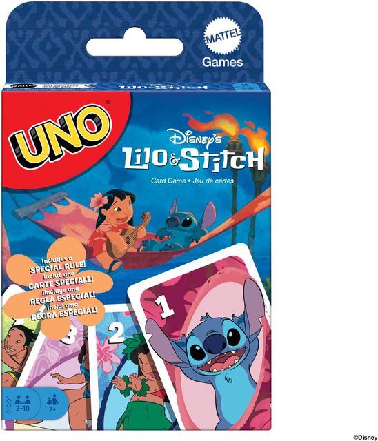Imagen de la oferta: Mattel Games UNO Disney Lilo & Stitch, Juego de cartas con regla especial Ohana, inspirado en los personajes de la película, Juego de mesa familiar, juguete regalo para niños y niñas +7 años, JCC10