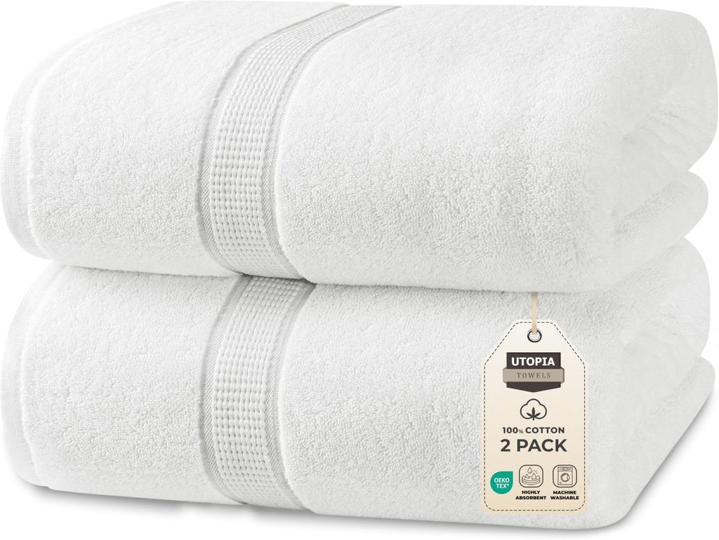 Imagen de: Utopia Towels - Pack de 2 Toallas de Baño Jumbo de Lujo (90 x 180 CM) - 100% Algodón Ring Spun, Altamente Absorbente, Suave y de Secado Rápido (Blanco)