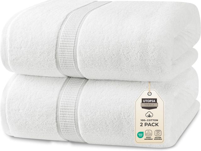 Imagen de la oferta: Utopia Towels - Pack de 2 Toallas de Baño Jumbo de Lujo (90 x 180 CM) - 100% Algodón Ring Spun, Altamente Absorbente, Suave y de Secado Rápido (Blanco)