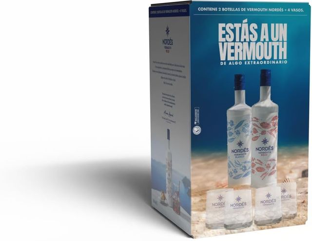 Imagen de la oferta: Vermut Nordés 1L Rojo y Blanco + 4 Vasos