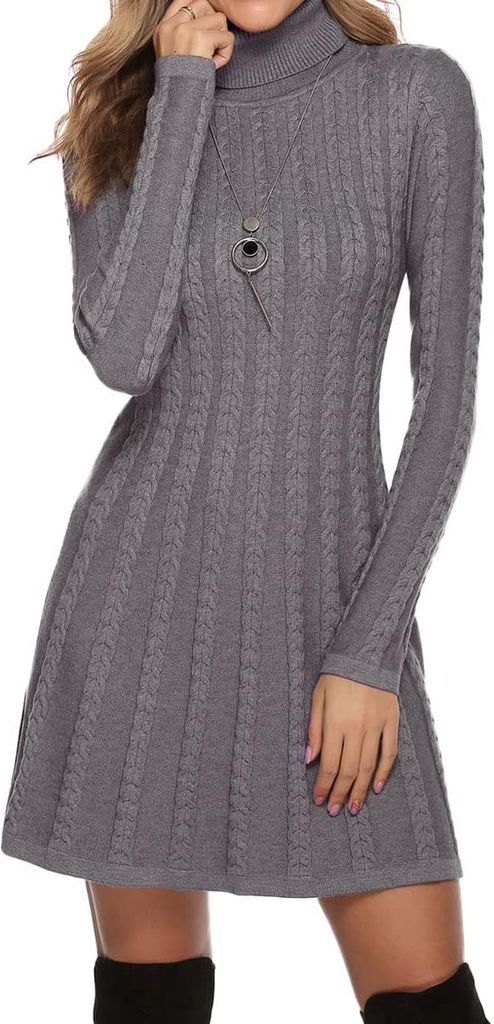 Imagen de: Gyabnw Vestido de Punto para Mujer Vestido de Invierno de Manga Larga de Cuello Pico con Botones Suéter con Cable Jerseys Largos
