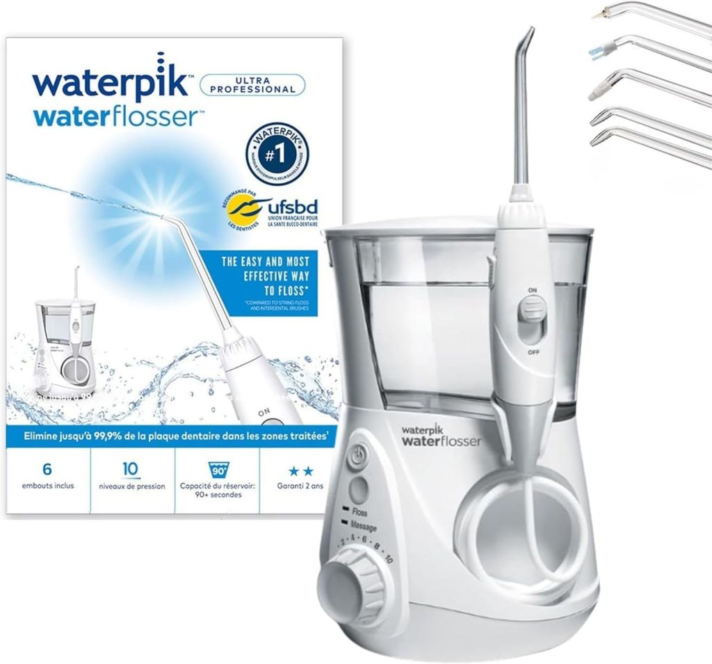 Imagen de: Waterpik Ultra Irrigador Dental Sobremesa Profesional con Agua a Presión y Sistema Avanzado de Control de Presión Mediante 10 Posiciones con 7 Boquillas, Eliminación de Placa Dental, Blanco (WP-660EU)