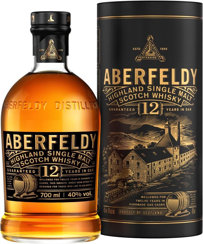 Imagen de: Scotch Whisky Single Malt Aberfeldy 12 Year Old, 40 % vol., 70 cl / 700 ml, whisky premium añejado en cuatro tipos de barricas distintas