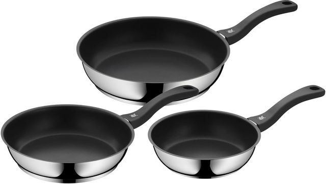 Imagen de la oferta: WMF Devil - Juego de 3 Sartenes Antiadherentes 20-24-28 cm, Sartén de Acero Inoxidable y Revestimiento Antiadherente para Todo Tipo de Cocinas Incluido Inducción, sin PFOA, Color Negro