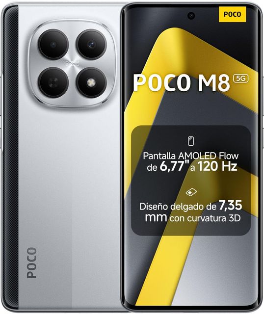 Imagen de la oferta: XIAOMI POCO M8 5G - Smartphone de 8+512GB, Pantalla de 6,77" 120Hz Flow AMOLED, Snapdragon 6 Gen 3, cámara Dual de 50MP IA, Carga Turbo de 45W, Cargador no Incluido, Plata (Versión ES)