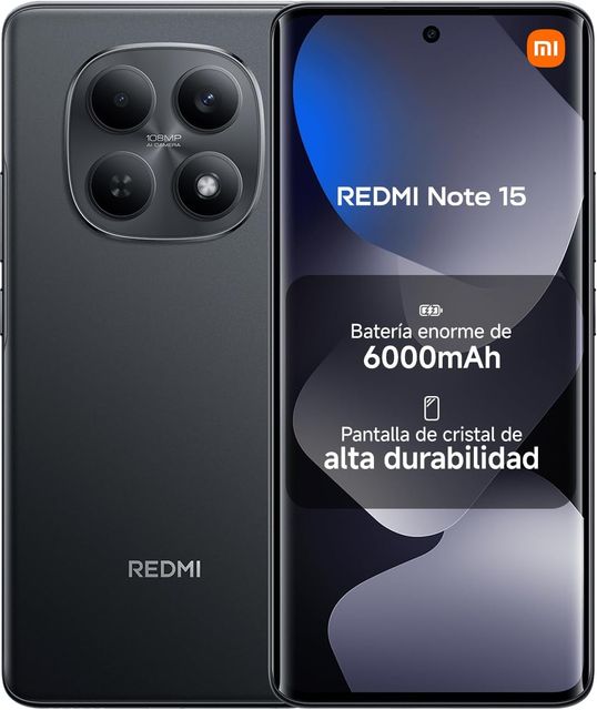 Imagen de la oferta: XIAOMI REDMI Note 15 - Smartphone de 6+128GB, Pantalla AMOLED FHD+ de 6,77", MediaTek Helio G100-Ultra, cámara de 108MP, batería de 6000 mAh, Cargador no Incluido, Negro (Versión ES)